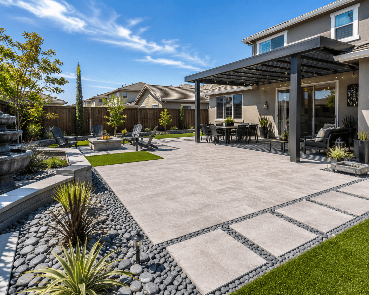 Modern Front Yard hardscape Sacramento